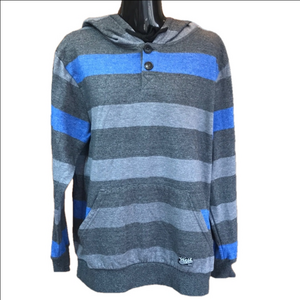 West49 Gray and Blue Striped Cozy Sweatshirt Hoodie Men Size M EUC